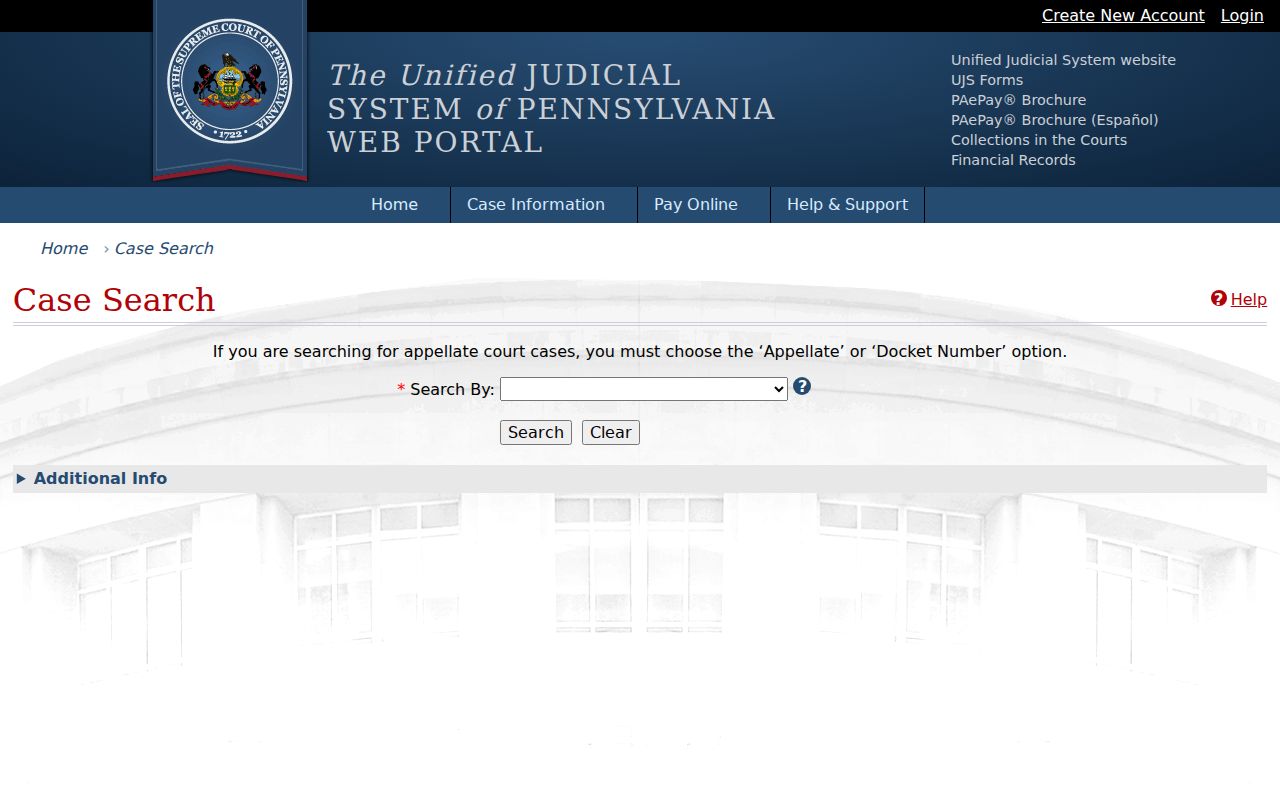 Montour County criminal court case search in the UJS portal