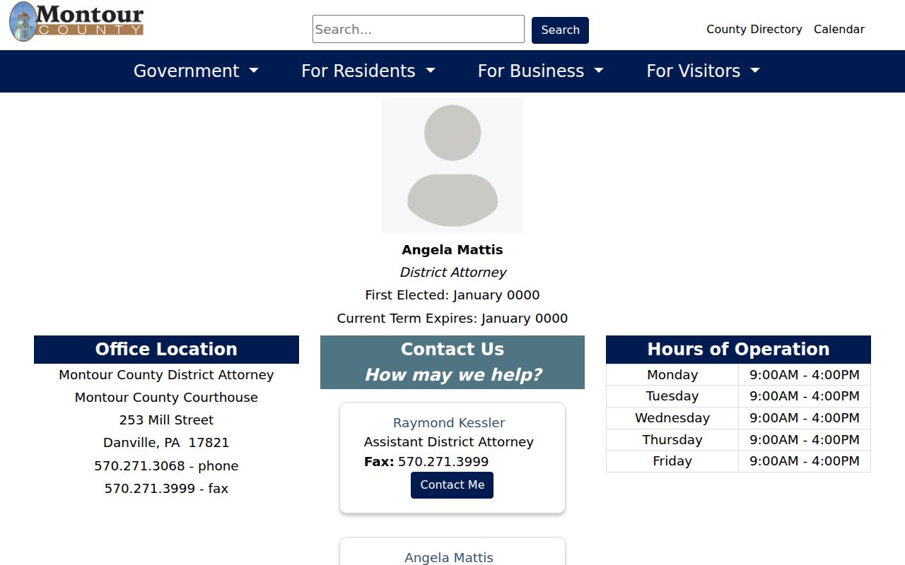 Montour County District Attorney criminal case records office page