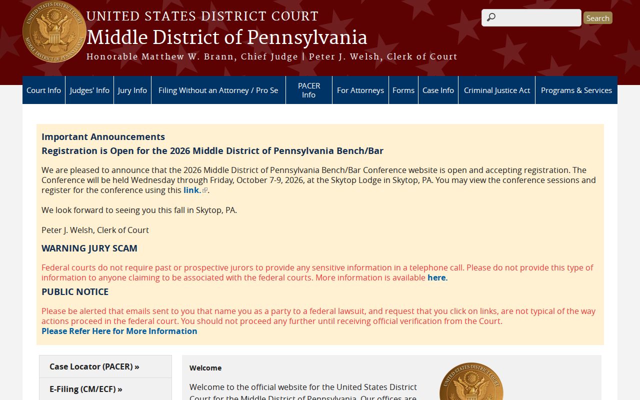 Middle District of Pennsylvania federal criminal records for Montour County