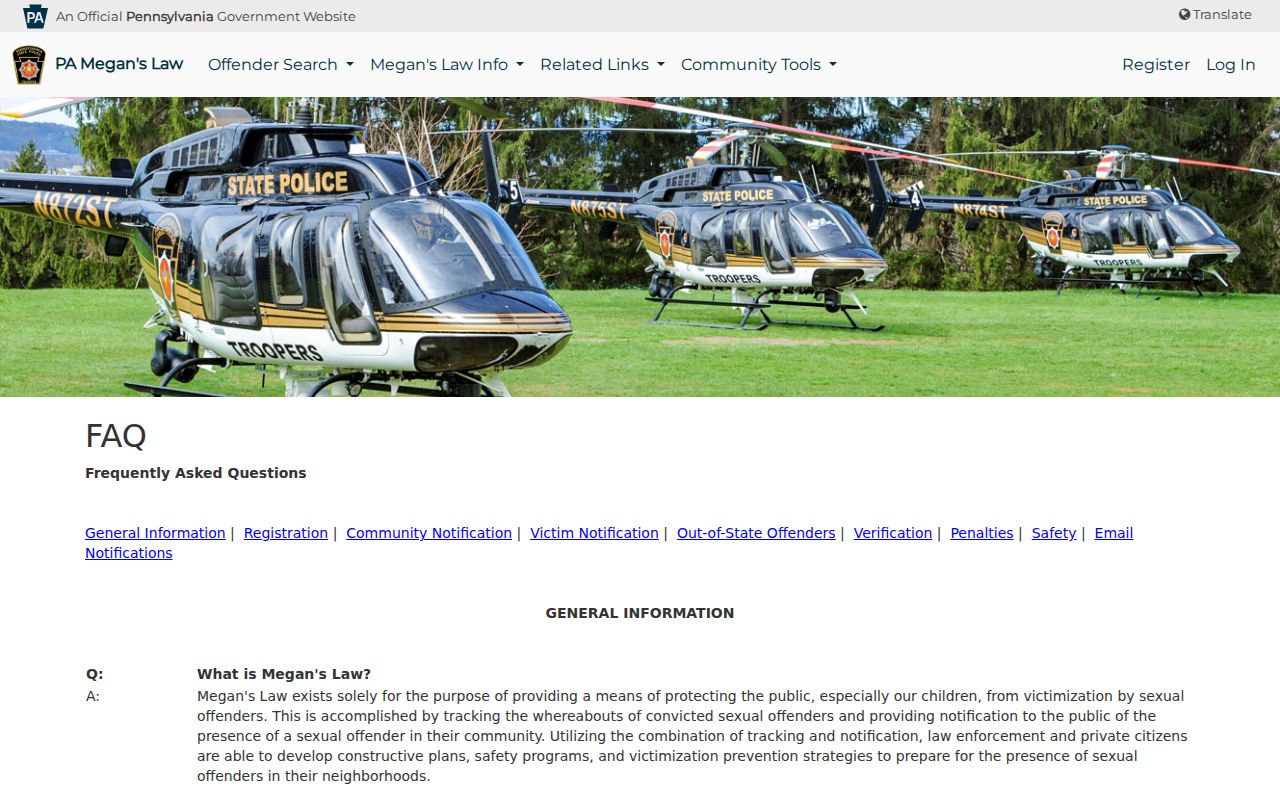Pennsylvania Megan's Law FAQ for Montour County sex offender checks